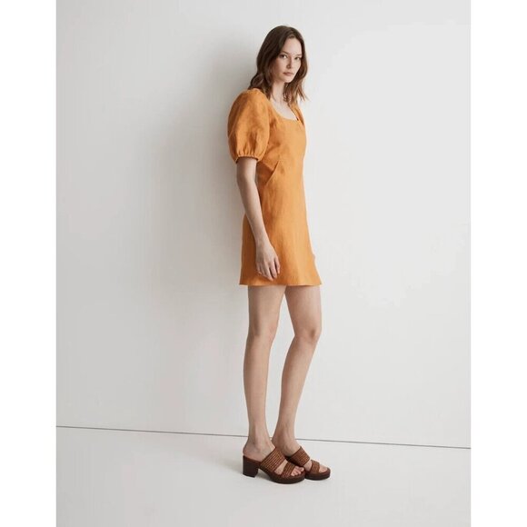 MADEWELL Maisie Mini Dress 100% Linen Balloon Sleeves Sz 2 - Picture 2 of 16
